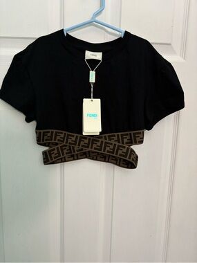 NWT FENDI FF Monogram Cropped Top T-shirt 12A